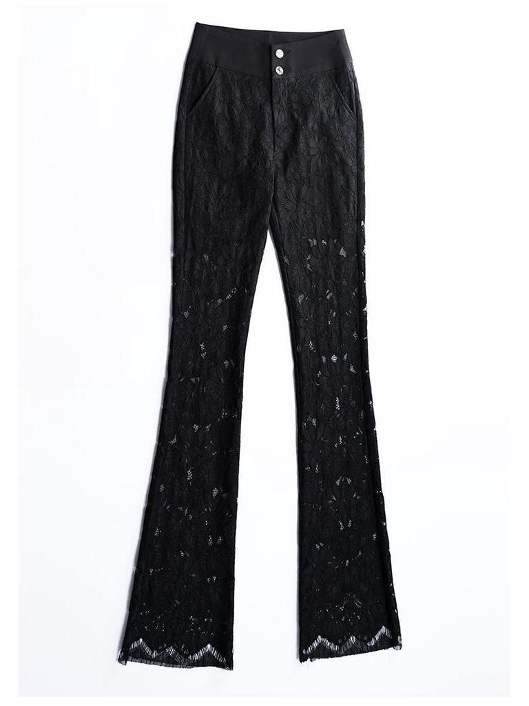 Women's High-Waisted Lace Wide-Leg Pants - Summer Bell Bottom Style