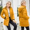 Women’s Hooded Jacket Cotton Padded Light Rain Water Resistant Zipper Closure Windproof Puffer Coats Hidden Side Pockets Winter Long Outwear