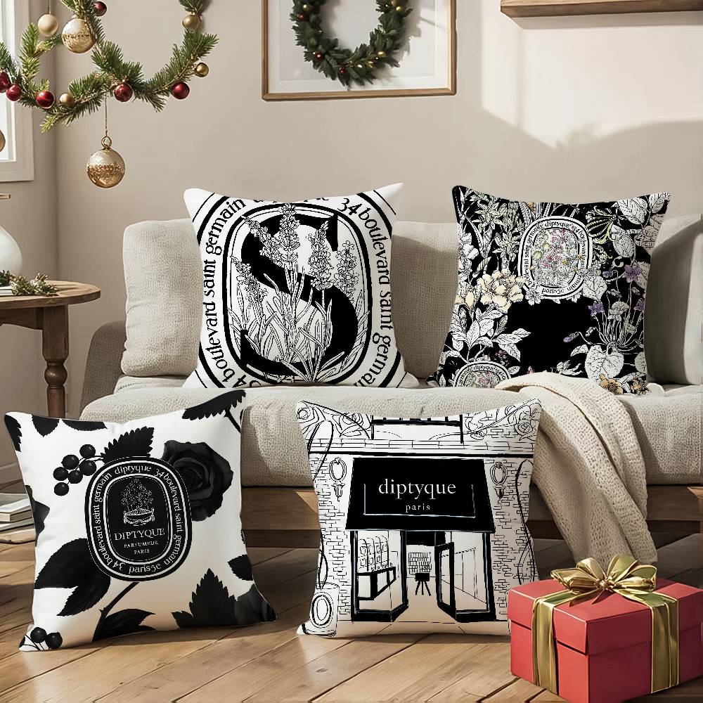 Light Iuxury Natural D-Diptyques Pillow Case Comfort Sofa Bed Silky Elegant Invisible Zipper Decorative Cushion Cover