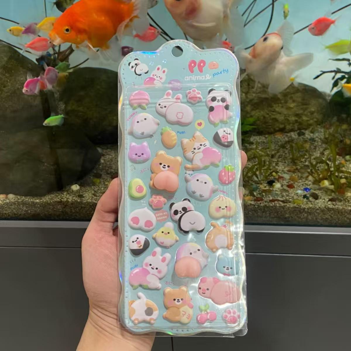 3D Peach Butt Squeeze Toy & Cute Cartoon Animal Stickers for Kids - DIY Embossed Decoration & Stress Relief