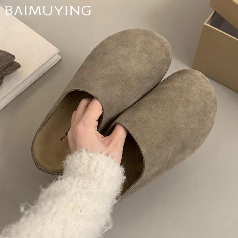 Slippers Women Suede Platform Casual Slingback Mules Shoes Woman 2024 New Trend Winter Fashion Flip-flops Walking Shoes Mujer