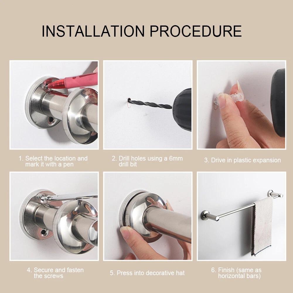 30cm Držák na ručníky Nerezový věšák na ručníky Prodloužený Zesílený Jednoduchý Dvojitý Tyčový Koupelnový Hotelový Nástěnný Držák Toallero