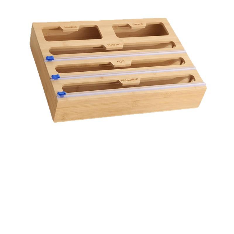 Bamboo Cling Film Cutter & Storage Box - Wall-Mountable, Pull-Out Design