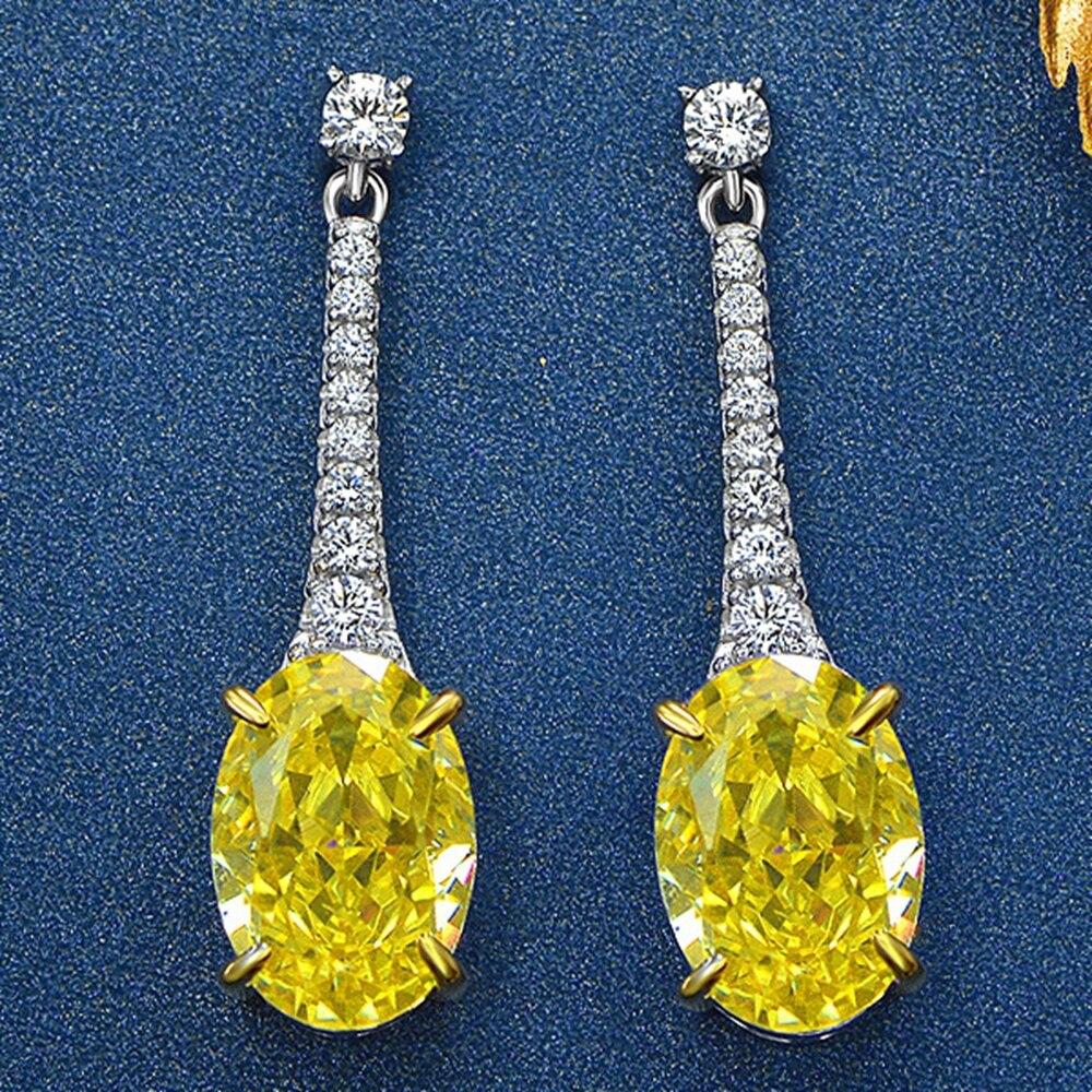 

Серьги-капли из стерлингового серебра 925 пробы с овальной огранкой 8*11 мм, необычные желтые сапфировые серьги с муассанитом и бриллиантами для женщин, свадебные подарки