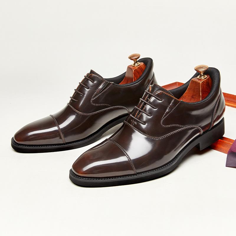

British one-pedal glossy business casual leather shoes men s soft sole three-joint foot cover dress lacquered Oxford shoes pointed head 45