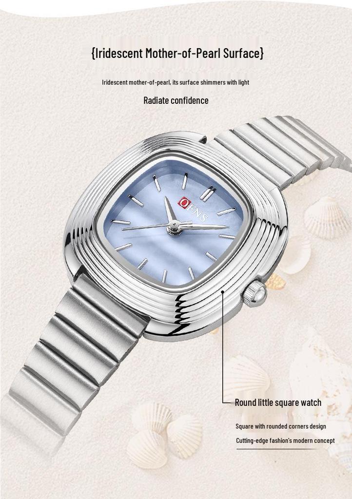 OFNS Women's Fashionable Lightweight Waterproof Quartz Watch with Small Leather Strap and Square Dial