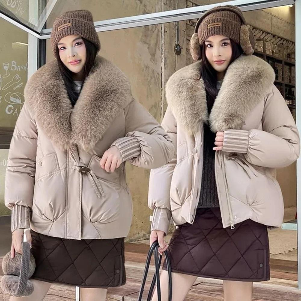 Veste d'hiver épaisse en coton avec grand col en fourrure pour femme, manteau ample type pain, manteau en coton pour femme, vêtements d'extérieur d'hiver