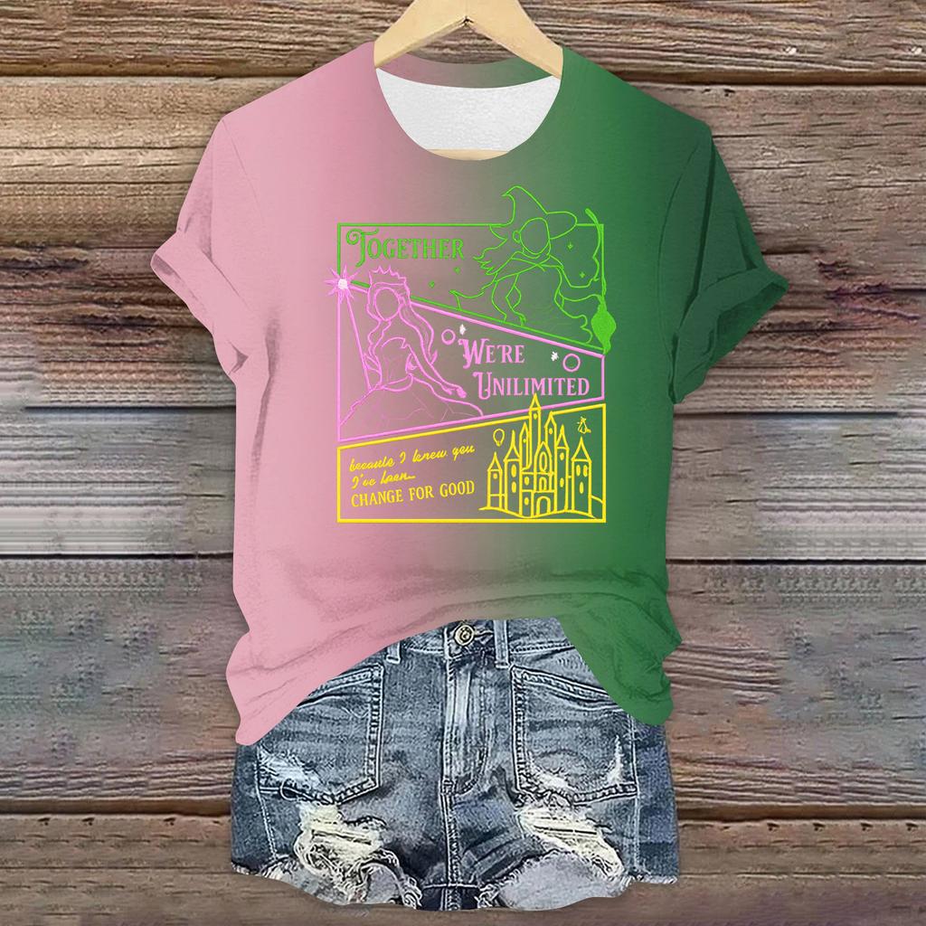 Damen Casual Bedrucktes T-Shirt Rundhals Pullover Kurzarm Top