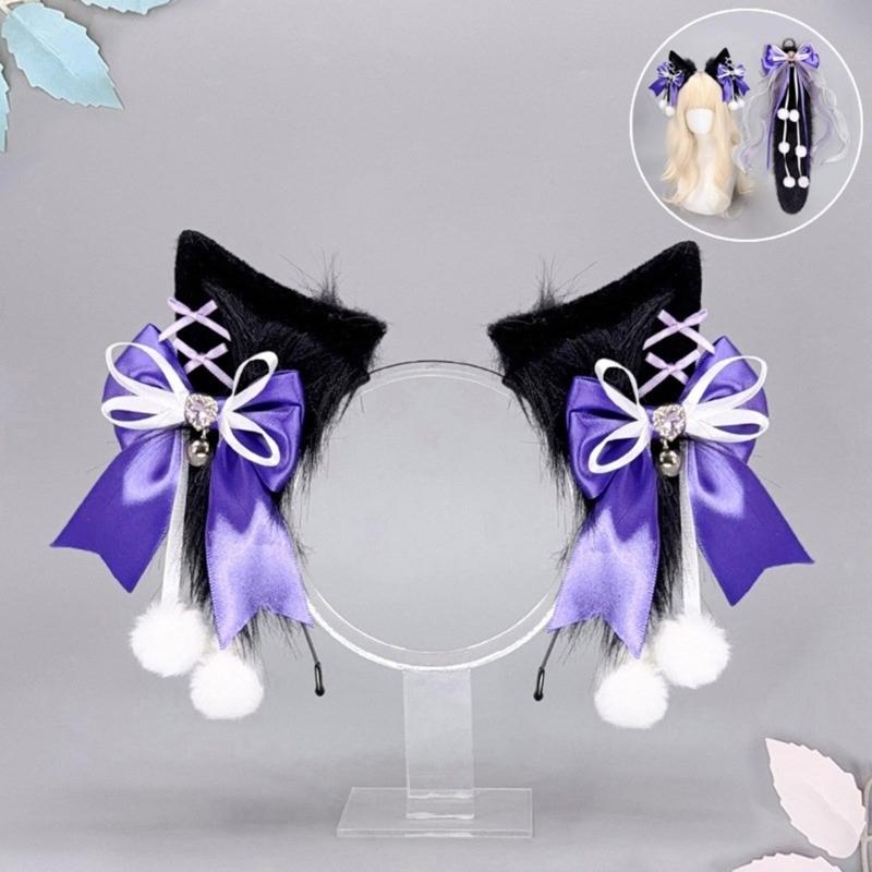 Wolf Ear Headband Wolf Tail Costume Furry Ear Headband Furry Tail Halloween Cosplay Accessories for Women Masquerade