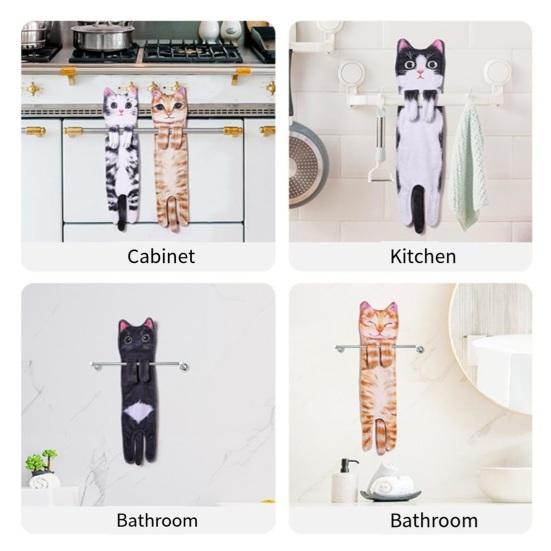 Cat Shape Hand Towel Soft Absorbent Hand Towel Hanging Cute Kitten Towel