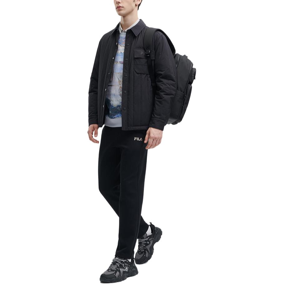 Fila 2023 Winter New Sherpa Warm Flannel Shirt Collar Slightly Wrinkled Lapel Long Sleeve Fitted Jacket Cotton Coat Men Jackets Black F11M348902F-BK