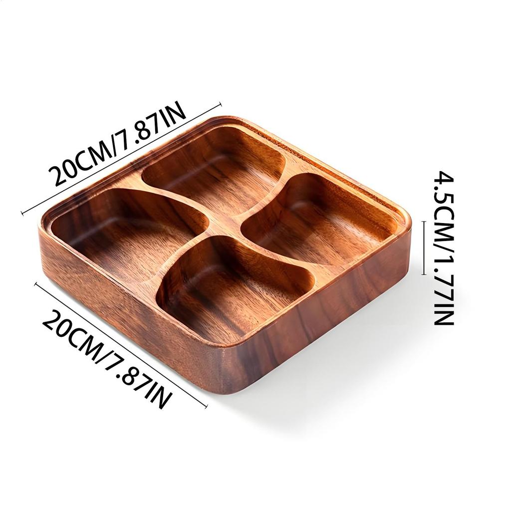 Wood Snack Bowl Natural Smooth Safe Organizer 4 Grid Wood Snack Bowl with Dividers for Friends Men Women Nuts Dried Fruit Home