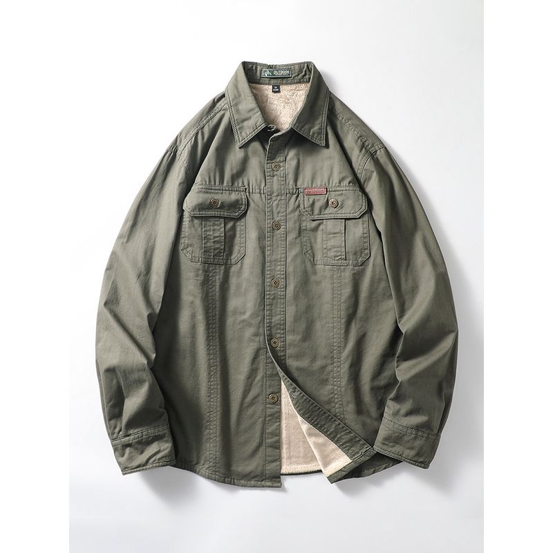 American Retro Pure Cotton Workwear Shirt Men's Long Sleeve Winter Fleece Lined Padded Warm Keeping Export Men's Clothing Shirt Coat