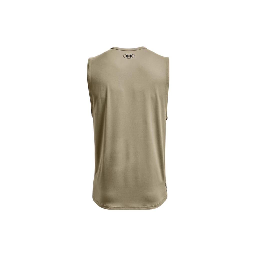 Under Armour Rush Series Energy Reflective Logo Solid Crew Neck Sleeveless Top Men Tops Beige 1366139-037