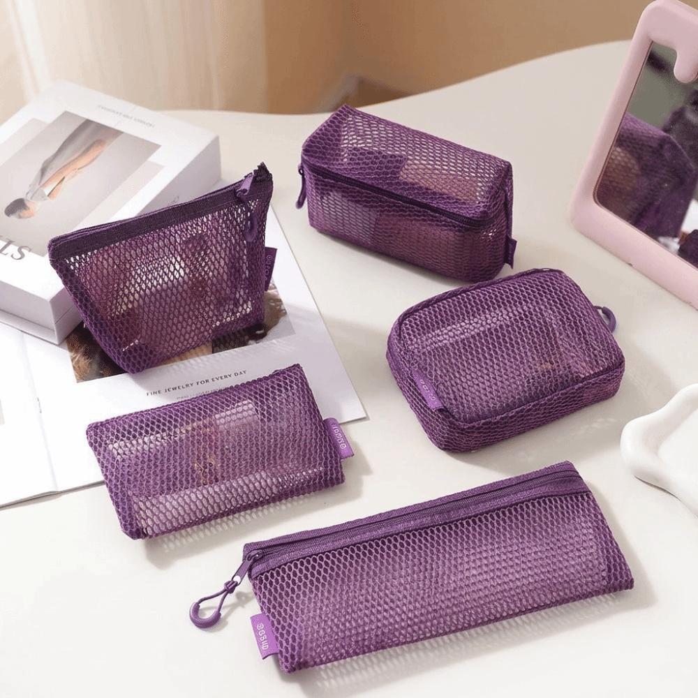 Breathable Mesh Makeup Bag Square Mini Zipper Coin Purse Transparent Storage Bag Travel Storage