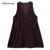 Korean Style Autumn Winter Women Basic Sundress V Neck Brown Purple Oversized Tank Dress Sleeveless Corduroy Basic Baggy Midi Dress