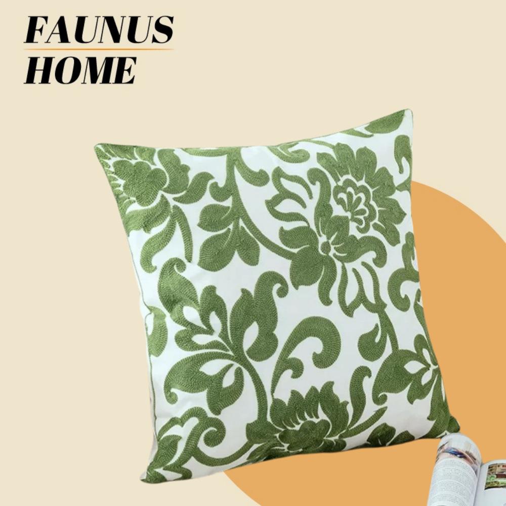Green Plant Embroidered Decorative Throw Pillow Case Leaves Pattern Boho Cushion Covers For Living Room Sofa Bed Home Decor