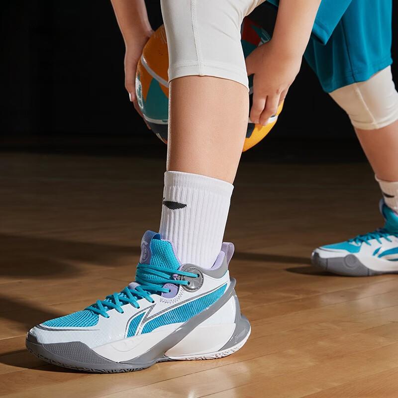 Li Ning Sonic 10 V1 Youth Basketball Shoes Kids sneakers White Gray Blue YKBS022-1