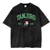 Anime Demon Slayer Tanjirou Cute Printed Tee Men Women Washed Cotton T-shirts Short Sleeve Vintage T Shirt Harajuku Manga Tshirt