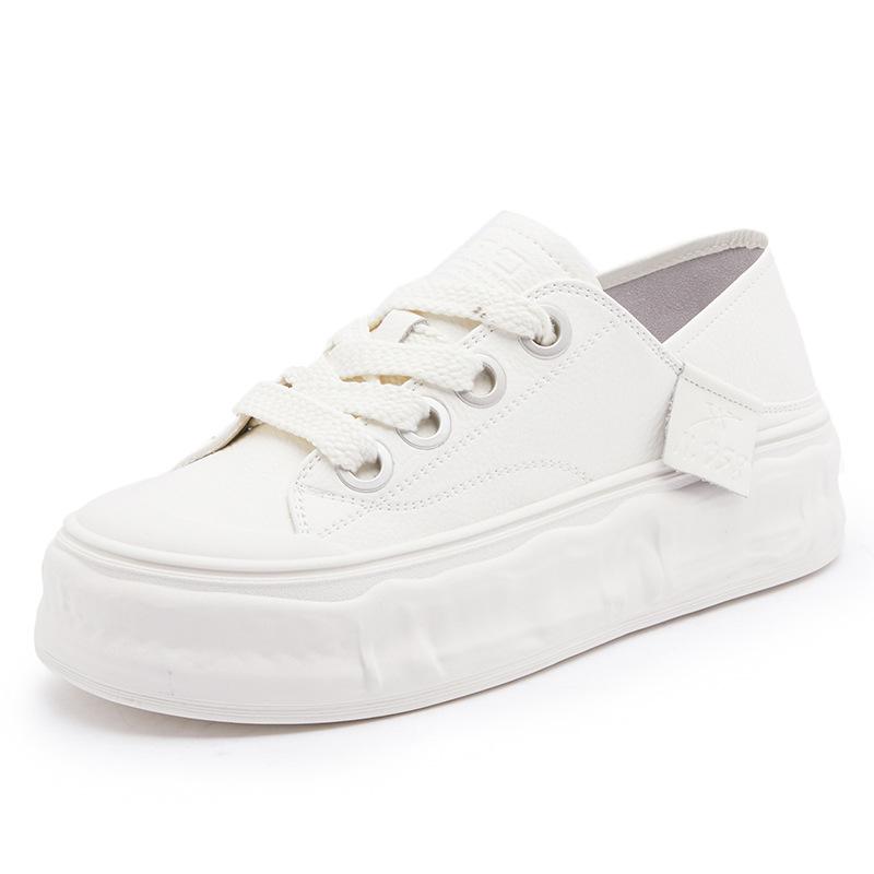 

Leather little white shoes women s 2025 new flat-bottomed versatile biscuit shoes casual board shoes women s spring sports lace-up dissolving shoes 35