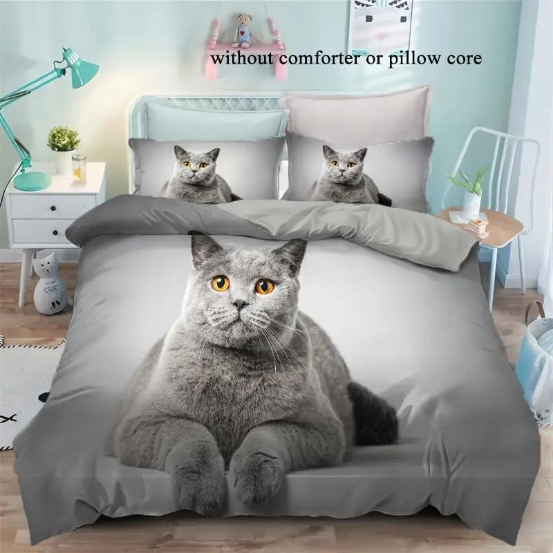 Comforter Cute Cat 3Pcs 3D Digital Printed Soft Comfortable Breathable Bedding Set For Bedroom Dorm
