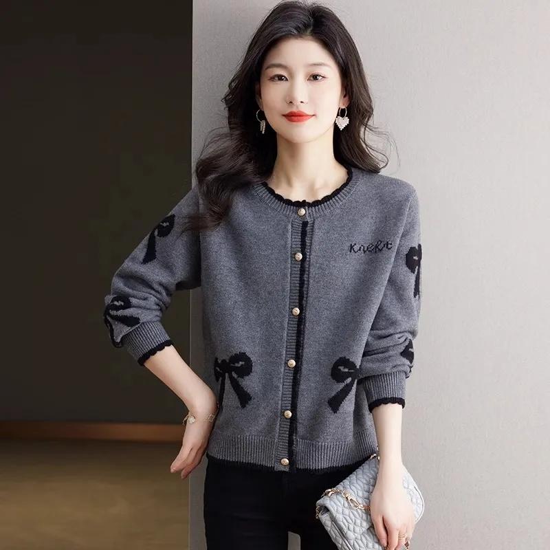 Spring Autumn Red Knitted Coat Women's Cardigan Short Small Shawl Loose Round Neck Knit Cardigan Sweater Women's Coat