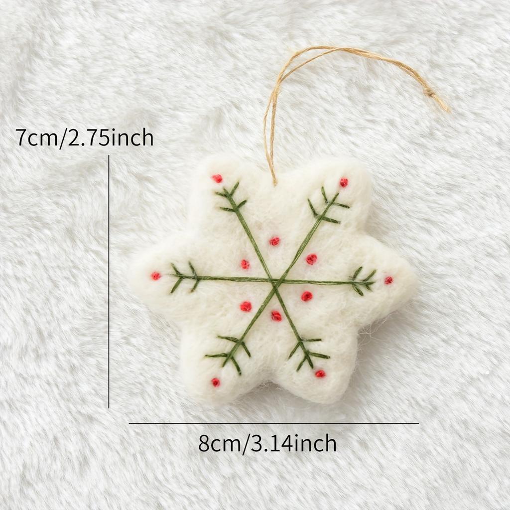 1pc Christmas Decoration Ornament - Wool Felt Mini Snowflake & Heart-Shaped Hanging with Red Berries, Multi-Holiday Decor