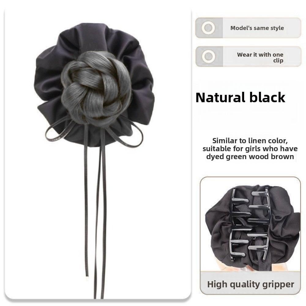 Ribbon Bun Head Wig Bowknot Wig Rubber Band New Hair Bun Claw Clip  Hair Accessories