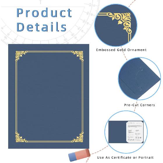 HAUTOCO 10 Pack Certificate Holders, Navy Blue Diploma Holders, Document Award Covers Certificate Folders with Gold Foil Border for 8.5x11 Letter
