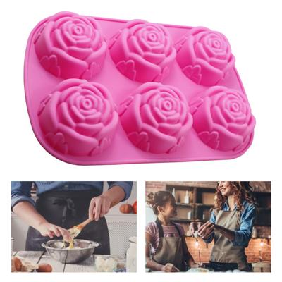 Tårtform 3D Återanvändbar 6 Fack Non-stick Rosblomma Form Fondantform för Köket