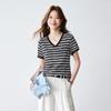 Srcr Women's 100% Mulberry Silk Striped V-neck Short Sleeve T-Shirt