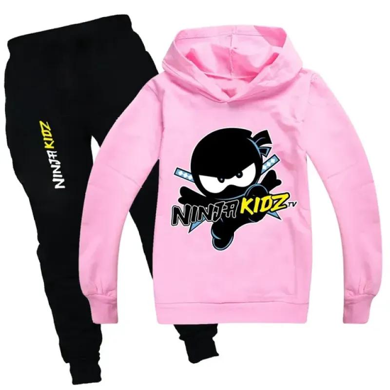 Ninja Gutter Klær Sett Vår Høst Mote Hettegensere Treningsdress NINJA KIDZ T-skjorte med hette Dress Barn Barn Jente Sweatshirt