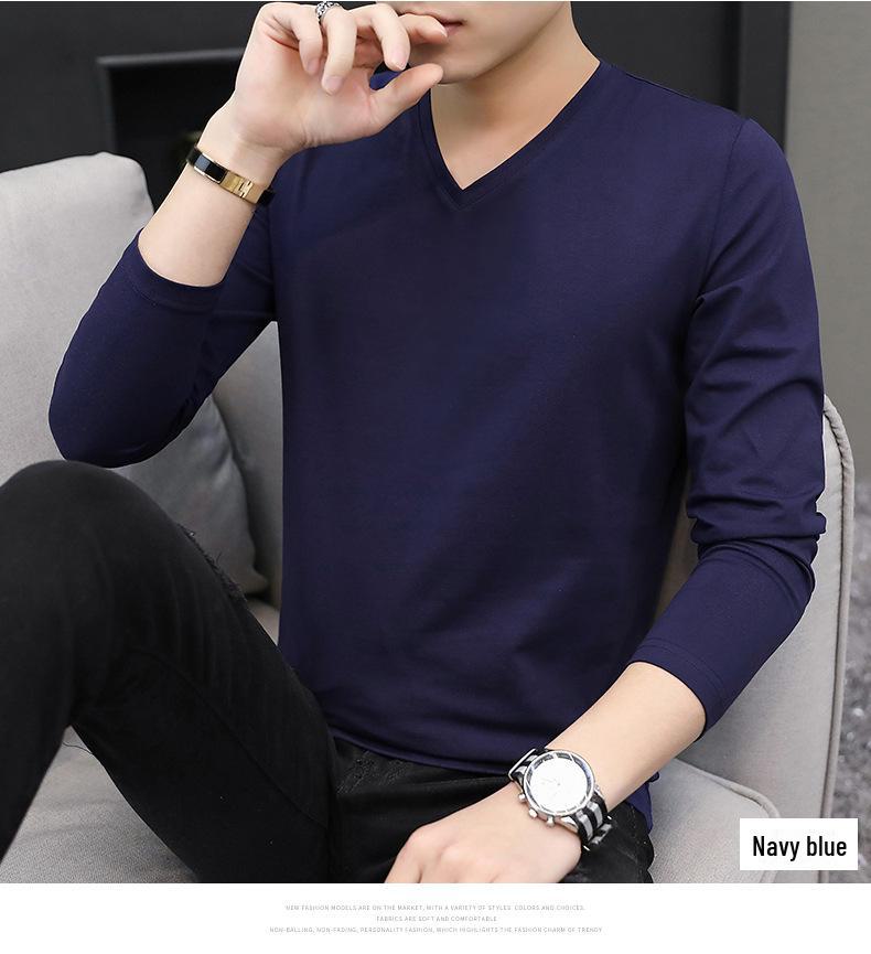 2021 Herr V-ringad Långärmad Vit T-shirt - Höst/Vinter Trend