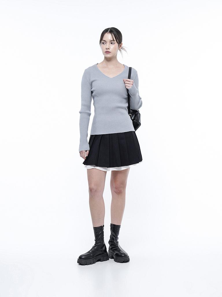 Chaenseseunoi Slim Fit V-Neck Ribbed Knit Sky/W251Tp04Sk
