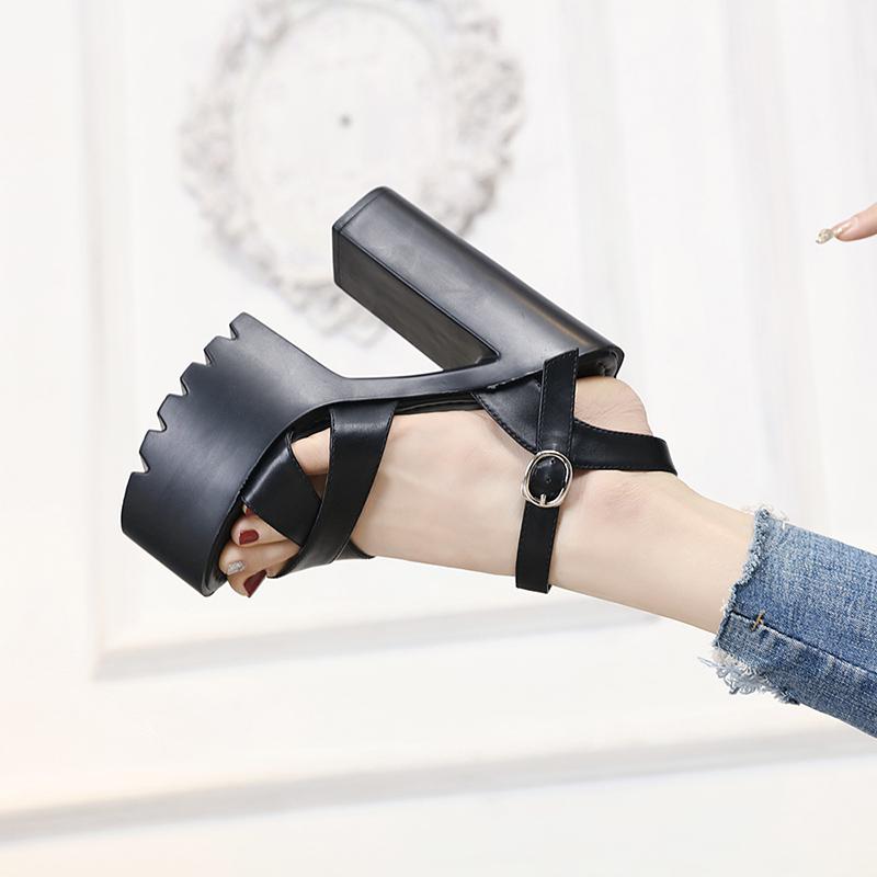 Fashion 14CM  Chunky High Heel Platform Sexy Sandals Women Summer Open Toe Black White Sandals