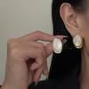 Simple Retro Oval Natural Fritillary Stud Earrings Korean Intellectual Versatile Atmosphere Earrings Premium Daily Exquisite Earrings