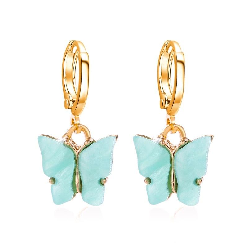 Colorful Acrylic Butterfly Pendant Women Hoop Earrings Trendy Alloy Circle Chic Girl Birthday Party Jewelry Brincos