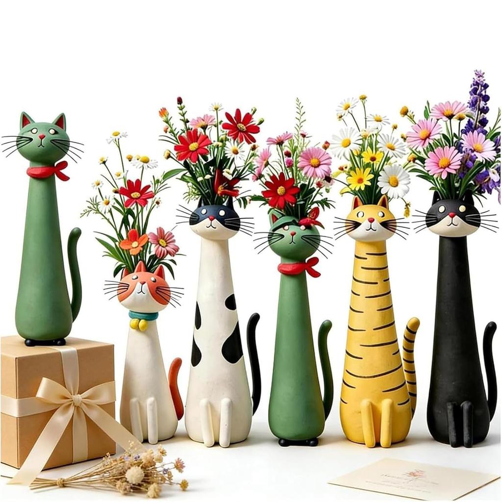 Handcrafted Quirky Cat Vase Creative Ornament Whimsical Resin Cat Flower Vase Aesthetic Table Decor for Flowers/Accessories