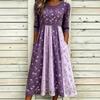 Women's Crew Neck Long Sleeve Loose Fit A-Line Midi Dress Casual 3D Floral Print