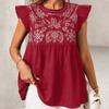 Women's New Ethnic Style Embroidery Positive Shoulder Fly Fly Sleeve Fashion Casual Short Shirt Blouse