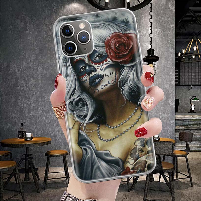 Catrina Beautiful Rose Girl Skull Soft Phone Case For IPhone 11 17 Air 16E 16 Pro Max 15 + 14 Plus 13 Mini 12 Apple 7 SE 8 Funda