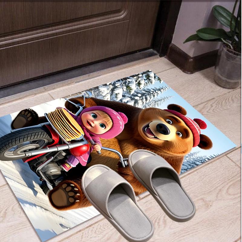 Masha and The Bear Pattern Rug, Indoor/Outdoor Mat, for Picnic, Gameroom, Bedroom, Office, Living Room, Home Decor Carpet, Birthday Gift