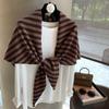 Women Striped Wool Triangle Knit Shawl Warm Winter Outerwear Wrap