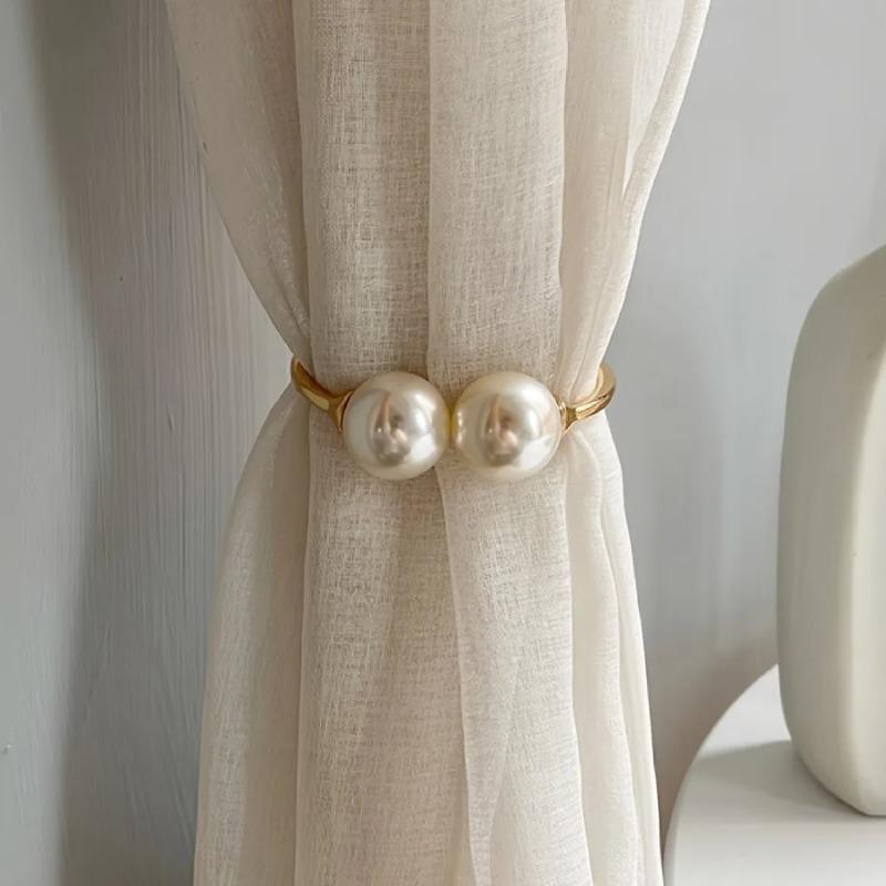1PC Bohemian Contemporary Metallic Curtain Buckle with Faux Pearl - Durable and Stylish Home Decor Curtain Buckle Suitable
