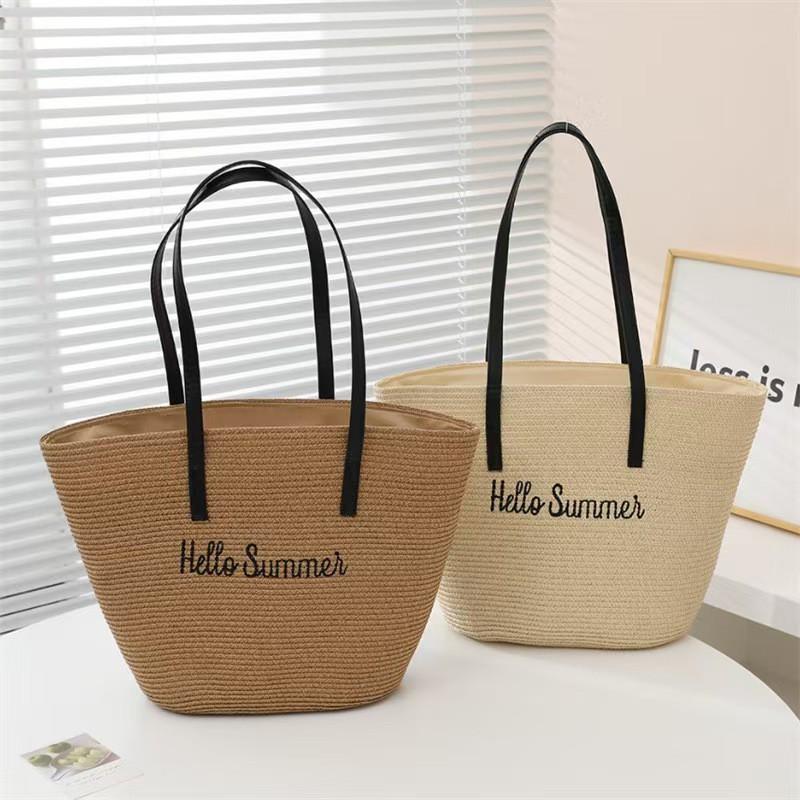 Large Straw Tote Bag Sun Hat Set Women Beach Vacation