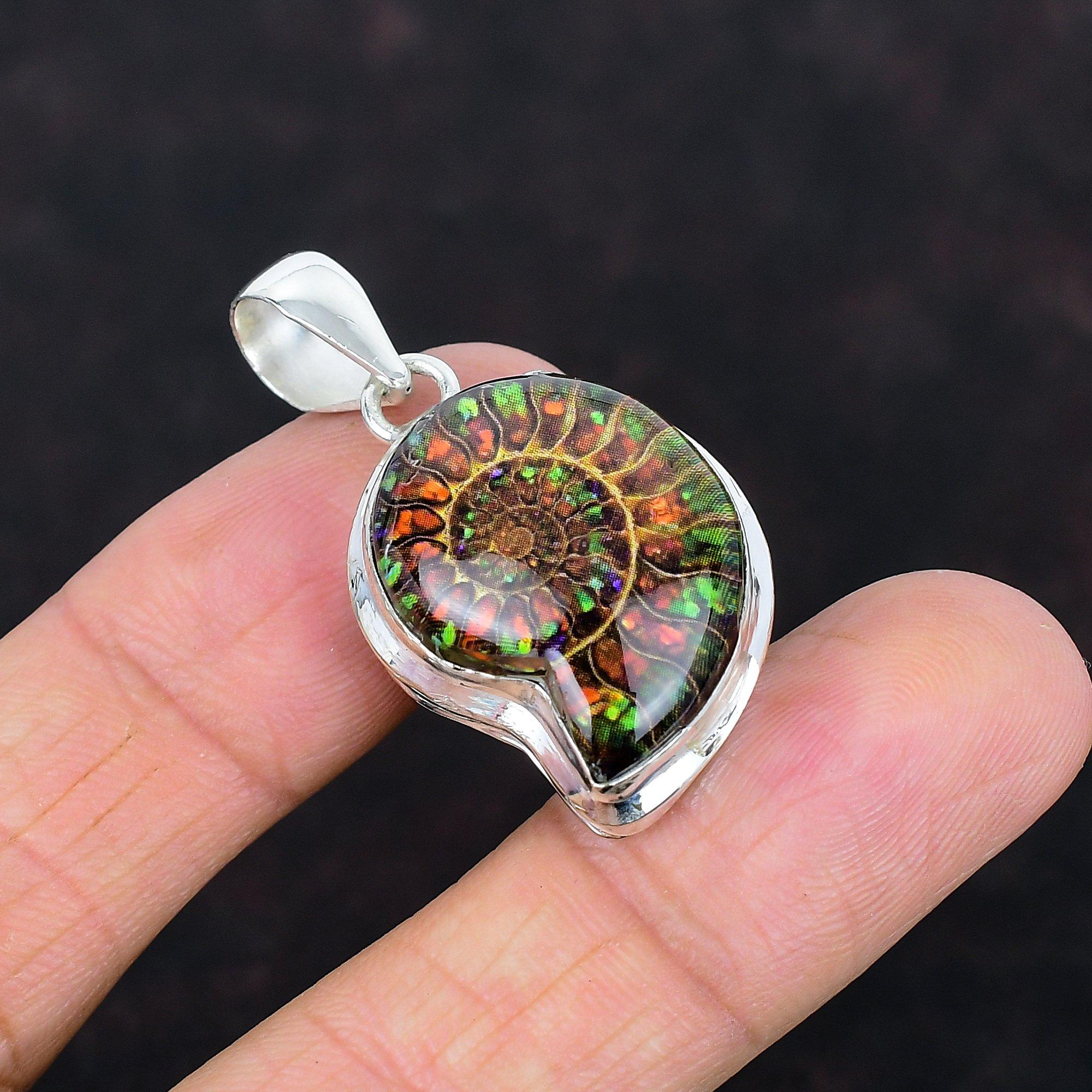 

Аммолит в окаменелости аммонита, драгоценный камень, кулон, удивительный кулон ручной работы, кулон из стерлингового серебра 925 пробы, украшения из натурального аммолита, подарки на годовщину