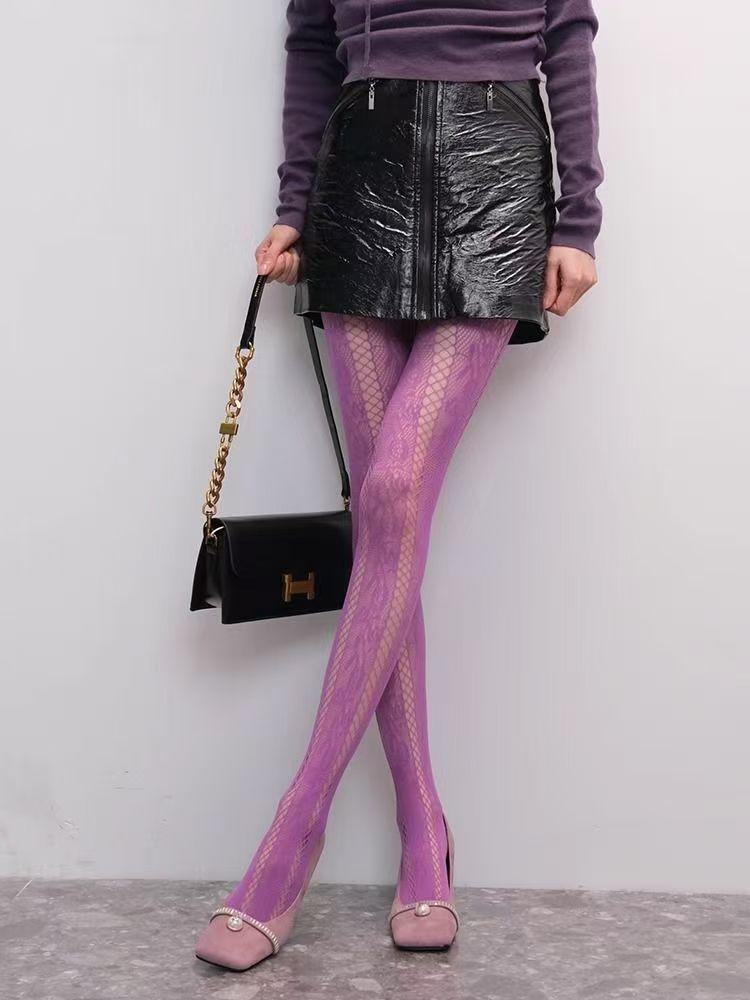 Coffee Black Purple Women S Sexy Striped Vertical Grain Tights Lace Hollow Out Mesh Pantyhose Jk Breathable Fishnet Stockings One Size