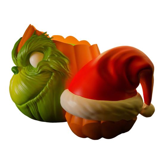 Halloween Pumpkin Face Statue Spooky 3D Printed Green Elf Pumpkin Figurine Collectible Christmas Ornament for Home Decor