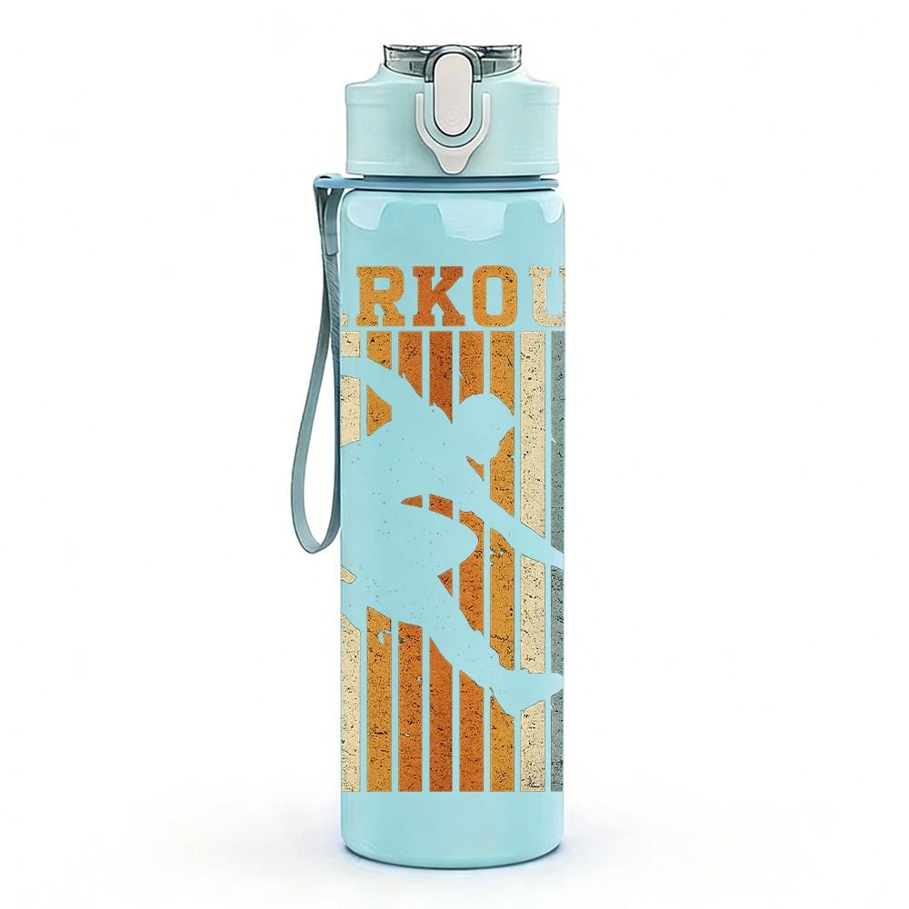 1PC Parkour Athlete Silhouette Print 750ml Color Plastic Sports Water Bottle Leakproof Flip Straw Lid Suitable for Sports Office Home Use