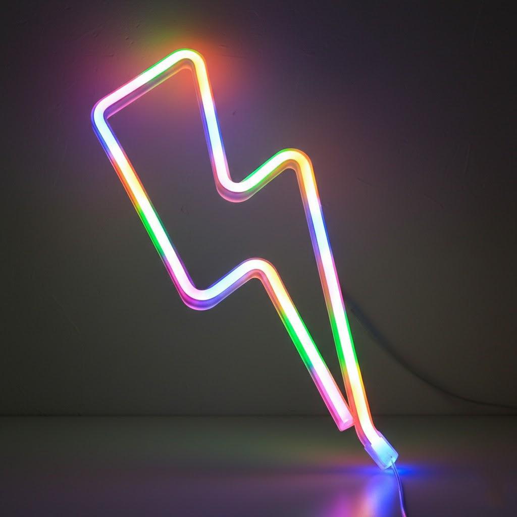 Creative LED Lightning Shape Festival Home Atmosphere Lamp Stylish Neon Style Multicolor Light Decor